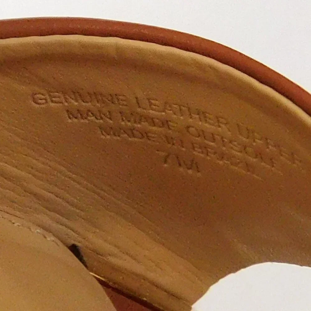 Talbots Open Toe Block 1"  Heel Camel Leather Shoes Sandals Size 7 Ankle Strap - Picture 8 of 10